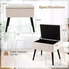 Costway Sgabello Ottomano in Velluto per Toeletta con Contenitore Gambe in Legno Massello Top Ribaltabile per Ingresso Grigio/Beige/Nero