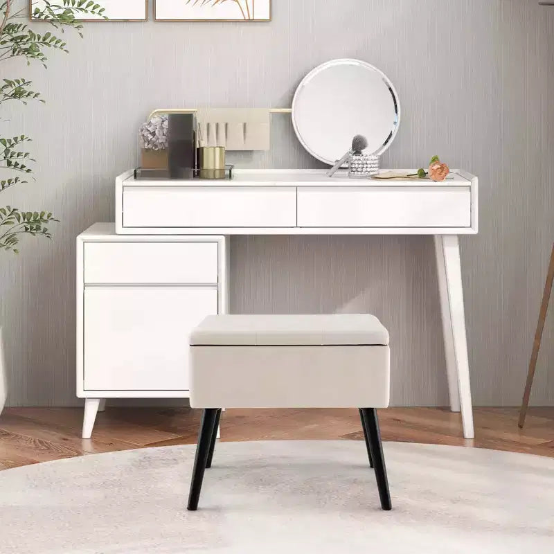Costway Sgabello Ottomano in Velluto per Toeletta con Contenitore Gambe in Legno Massello Top Ribaltabile per Ingresso Grigio/Beige/Nero