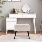 Costway Sgabello Ottomano in Velluto per Toeletta con Contenitore Gambe in Legno Massello Top Ribaltabile per Ingresso Grigio/Beige/Nero