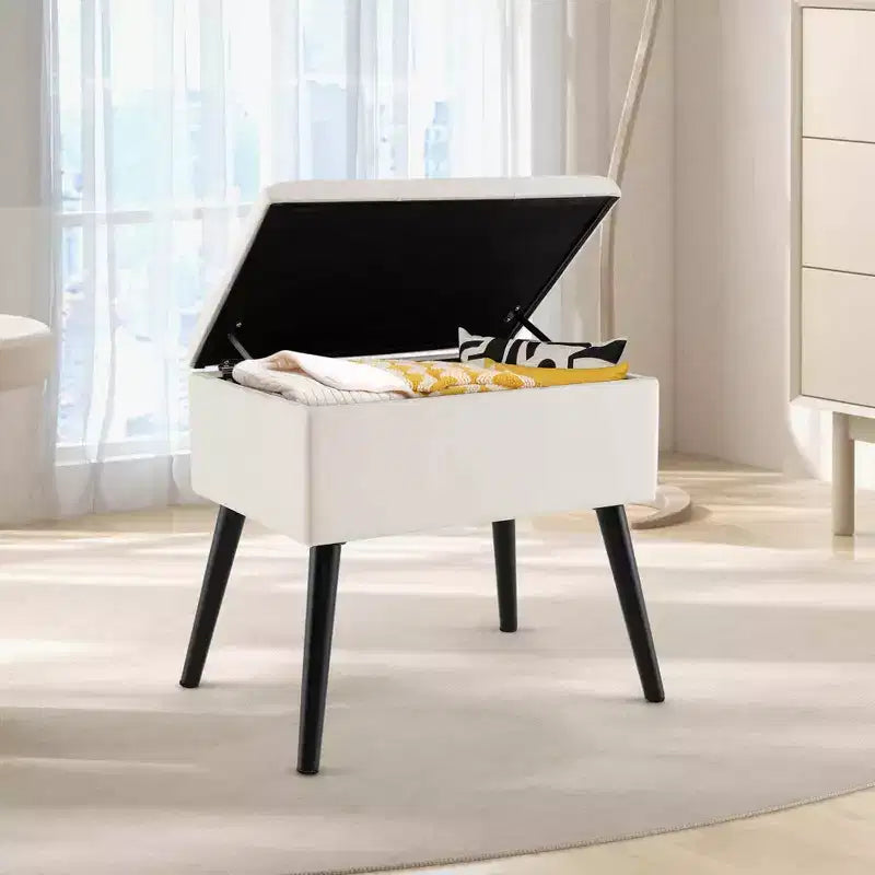Costway Sgabello Ottomano in Velluto per Toeletta con Contenitore Gambe in Legno Massello Top Ribaltabile per Ingresso Grigio/Beige/Nero