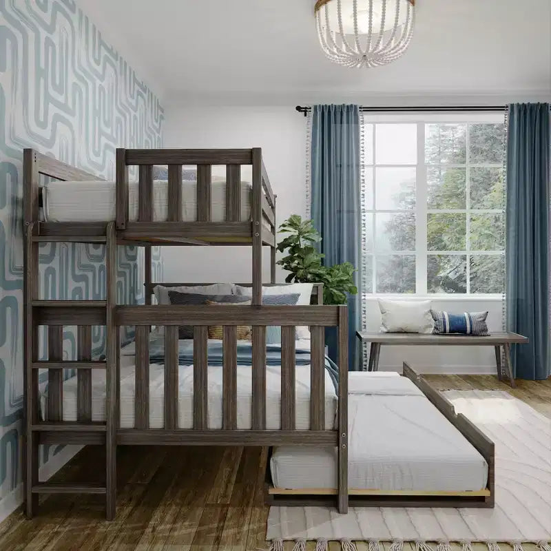 Letto a castello Max & Lily con scaletta laterale e letto estraibile, struttura letto a una piazza e mezzo per bambini