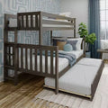 Max & Lily Bunk Bed with Ladder on End and Trundle, Twin-Over-Full Bed Frame for Kids