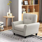 Costway Sedia imbottita moderna/poltrona per accentuare l'arredamento 1 o 2 pz, poltroncina stile Mid-Century con gambe in legno di gomma, colore beige
