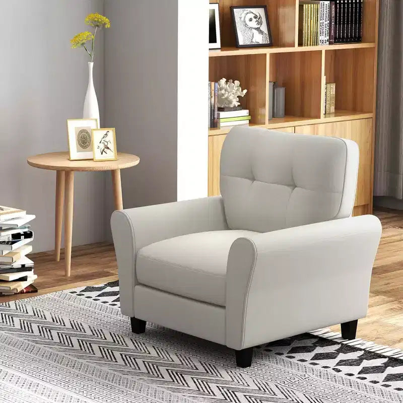 Costway Sedia imbottita moderna/poltrona per accentuare l'arredamento 1 o 2 pz, poltroncina stile Mid-Century con gambe in legno di gomma, colore beige