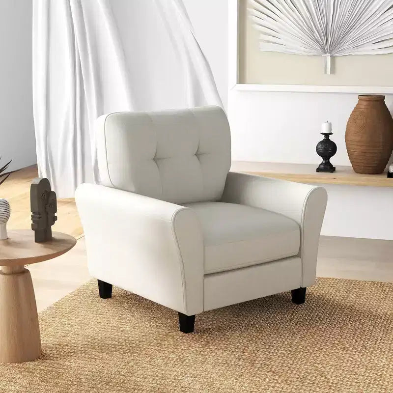 Costway Sedia imbottita moderna/poltrona per accentuare l'arredamento 1 o 2 pz, poltroncina stile Mid-Century con gambe in legno di gomma, colore beige