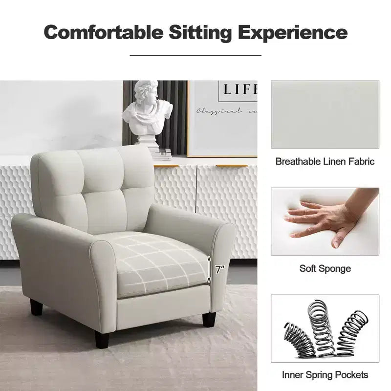 Costway Sedia imbottita moderna/poltrona per accentuare l'arredamento 1 o 2 pz, poltroncina stile Mid-Century con gambe in legno di gomma, colore beige
