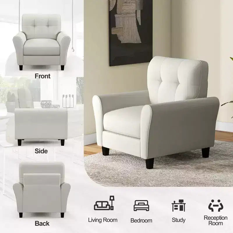 Costway Sedia imbottita moderna/poltrona per accentuare l'arredamento 1 o 2 pz, poltroncina stile Mid-Century con gambe in legno di gomma, colore beige