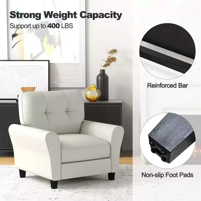 Costway Sedia imbottita moderna/poltrona per accentuare l'arredamento 1 o 2 pz, poltroncina stile Mid-Century con gambe in legno di gomma, colore beige
