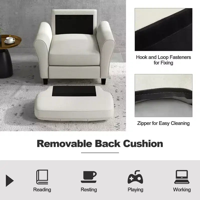 Costway Sedia imbottita moderna/poltrona per accentuare l'arredamento 1 o 2 pz, poltroncina stile Mid-Century con gambe in legno di gomma, colore beige