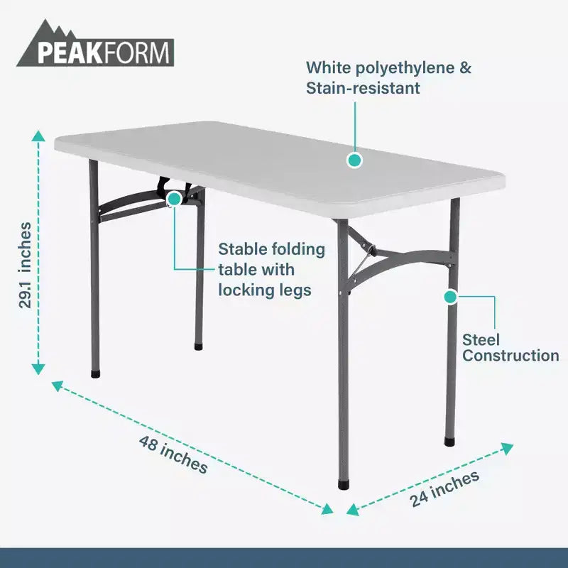 Peakform Tavolo da banchetto multiuso, leggero, pieghevole, resistente, con base sicura per eventi interni ed esterni, 120 cm, bianco