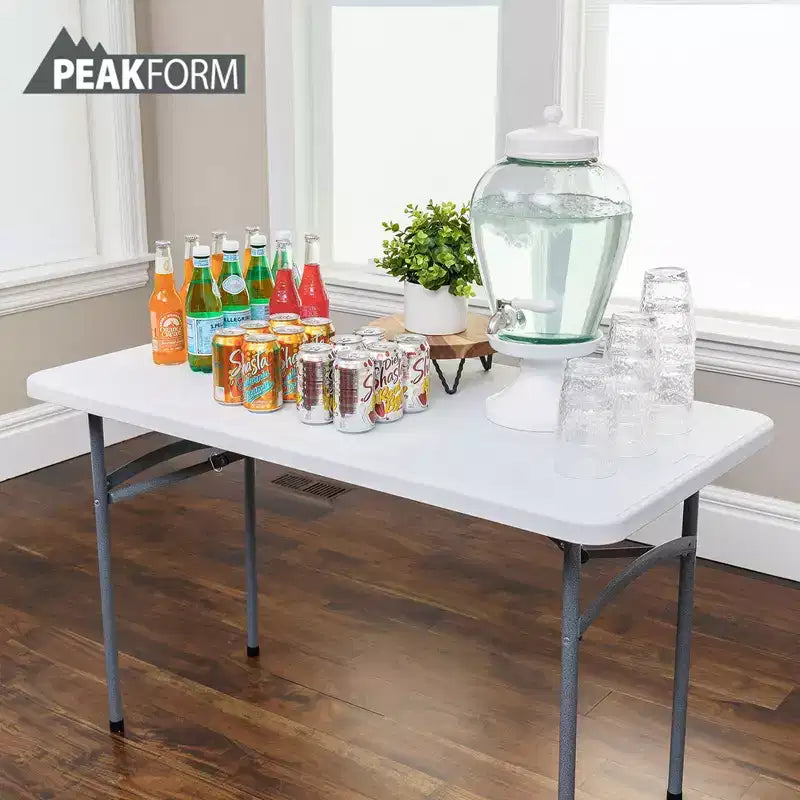 Peakform Tavolo da banchetto multiuso, leggero, pieghevole, resistente, con base sicura per eventi interni ed esterni, 120 cm, bianco