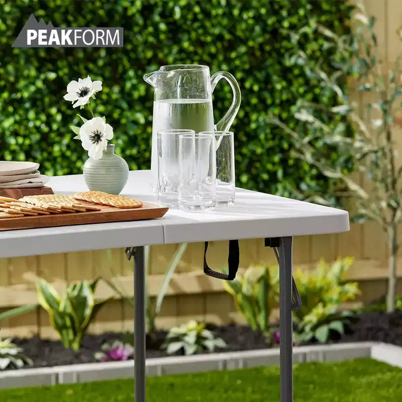Peakform Tavolo da banchetto multiuso, leggero, pieghevole, resistente, con base sicura per eventi interni ed esterni, 120 cm, bianco