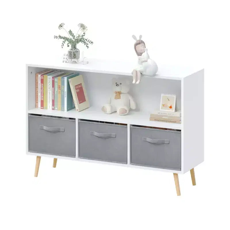 HOMLUX Libreria per bambini a 2 ripiani, Organizzatore di giocattoli, Armadietto per riporre oggetti, Espositore con 3 cassetti, Rosa/Grigio/Blu