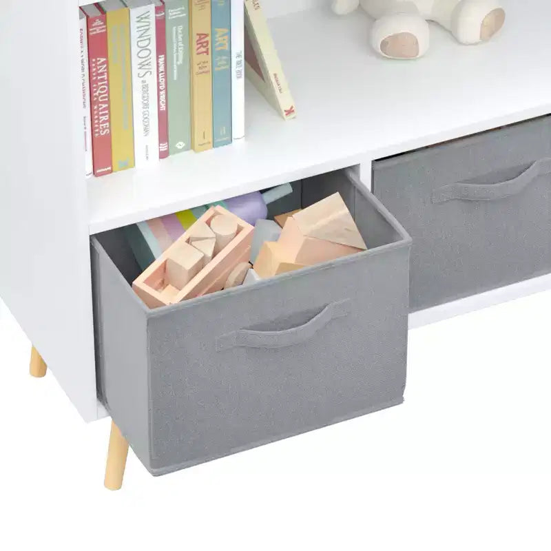 HOMLUX Libreria per bambini a 2 ripiani, Organizzatore di giocattoli, Armadietto per riporre oggetti, Espositore con 3 cassetti, Rosa/Grigio/Blu