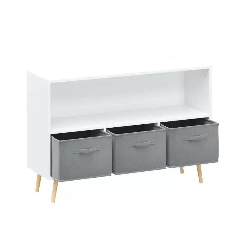 HOMLUX Libreria per bambini a 2 ripiani, Organizzatore di giocattoli, Armadietto per riporre oggetti, Espositore con 3 cassetti, Rosa/Grigio/Blu