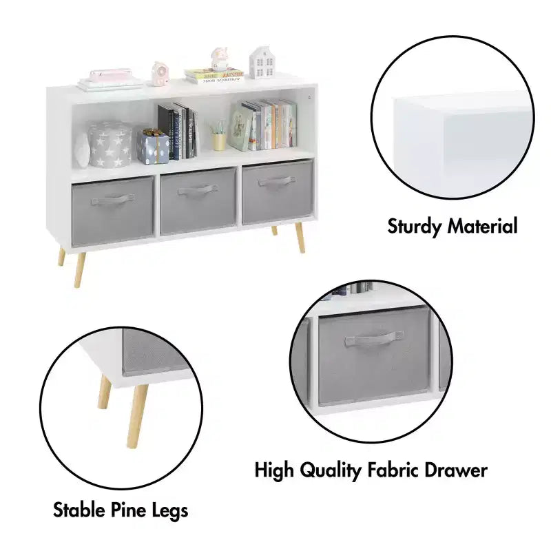 HOMLUX Libreria per bambini a 2 ripiani, Organizzatore di giocattoli, Armadietto per riporre oggetti, Espositore con 3 cassetti, Rosa/Grigio/Blu