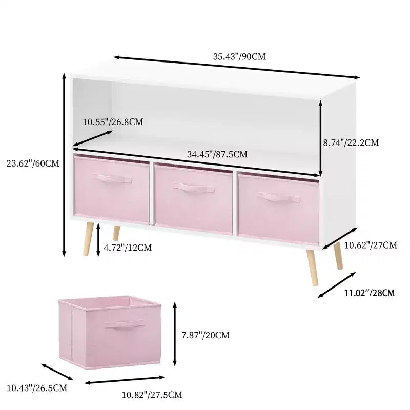 HOMLUX Libreria per bambini a 2 ripiani, Organizzatore di giocattoli, Armadietto per riporre oggetti, Espositore con 3 cassetti, Rosa/Grigio/Blu