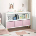 HOMLUX Libreria per bambini a 2 ripiani, Organizzatore di giocattoli, Armadietto per riporre oggetti, Espositore con 3 cassetti, Rosa/Grigio/Blu