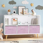 HOMLUX Libreria per bambini a 2 ripiani, Organizzatore di giocattoli, Armadietto per riporre oggetti, Espositore con 3 cassetti, Rosa/Grigio/Blu
