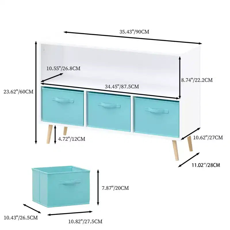 HOMLUX Libreria per bambini a 2 ripiani, Organizzatore di giocattoli, Armadietto per riporre oggetti, Espositore con 3 cassetti, Rosa/Grigio/Blu