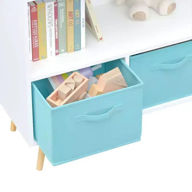 HOMLUX Libreria per bambini a 2 ripiani, Organizzatore di giocattoli, Armadietto per riporre oggetti, Espositore con 3 cassetti, Rosa/Grigio/Blu