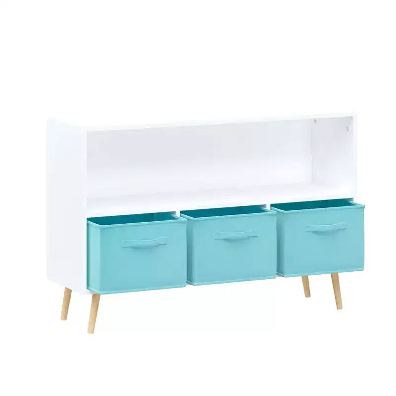 HOMLUX Libreria per bambini a 2 ripiani, Organizzatore di giocattoli, Armadietto per riporre oggetti, Espositore con 3 cassetti, Rosa/Grigio/Blu