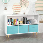 HOMLUX Libreria per bambini a 2 ripiani, Organizzatore di giocattoli, Armadietto per riporre oggetti, Espositore con 3 cassetti, Rosa/Grigio/Blu