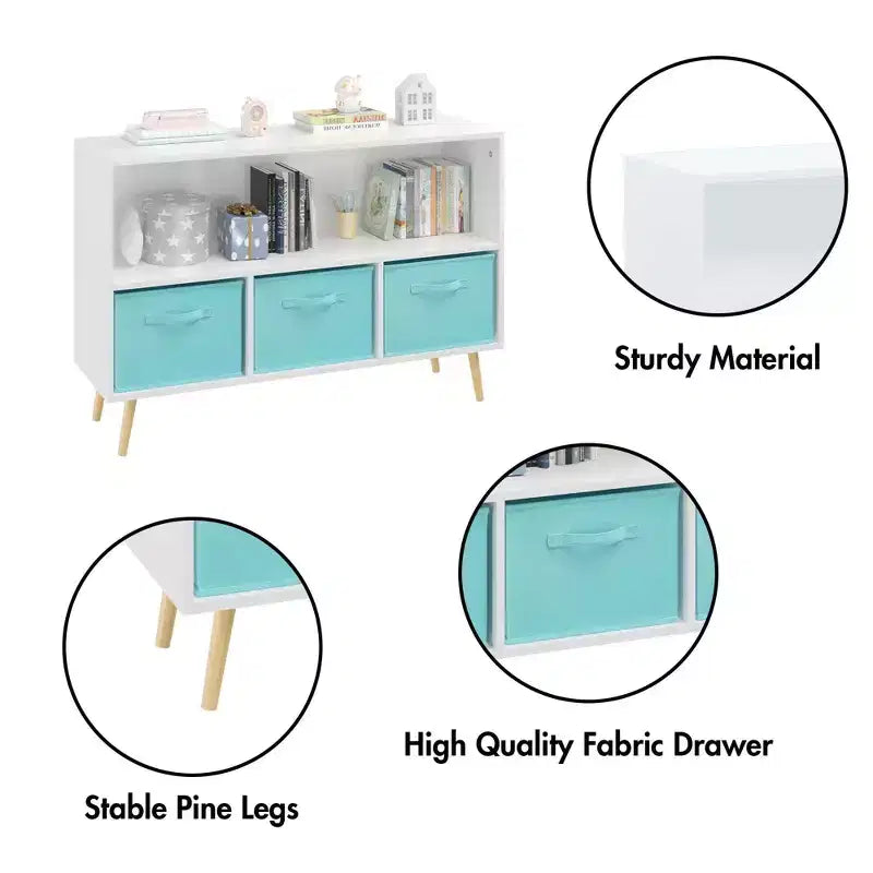 HOMLUX Libreria per bambini a 2 ripiani, Organizzatore di giocattoli, Armadietto per riporre oggetti, Espositore con 3 cassetti, Rosa/Grigio/Blu