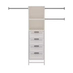 Systembuild Evolution Luxe 4-Drawer/3 Adjustable Clothing Rod Closet Tower, Ivory Oak