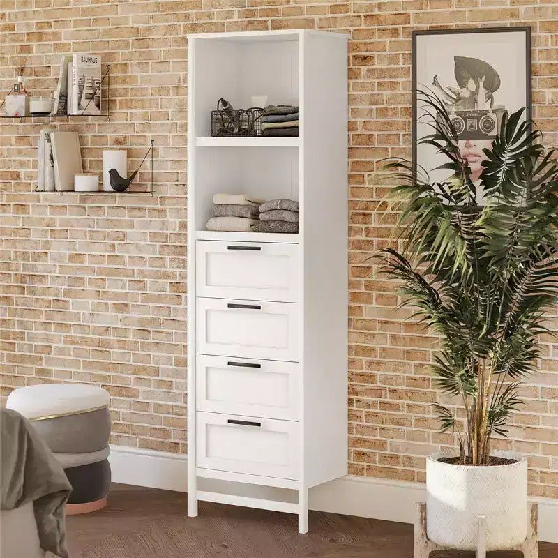 Torre armadio Systembuild Evolution Luxe con 4 cassetti/3 aste appendiabiti regolabili, Rovere Avorio