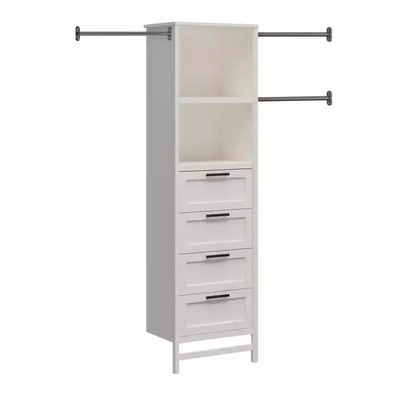 Torre armadio Systembuild Evolution Luxe con 4 cassetti/3 aste appendiabiti regolabili, Rovere Avorio