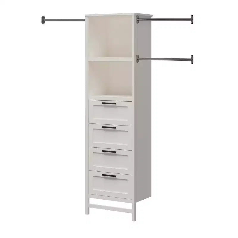 Torre armadio Systembuild Evolution Luxe con 4 cassetti/3 aste appendiabiti regolabili, Rovere Avorio