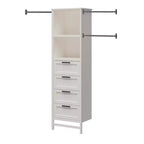 Torre armadio Systembuild Evolution Luxe con 4 cassetti/3 aste appendiabiti regolabili, Rovere Avorio