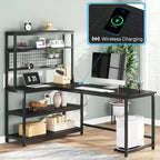 Scrivania grande per computer Tribesigns 55.11 con ricarica wireless e 5 ripiani contenitori