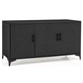 Costway 84 Gallon 3-Door Patio Wicker Storage Cabinet Deck Box with Removable Shelves Black/Mix Brown