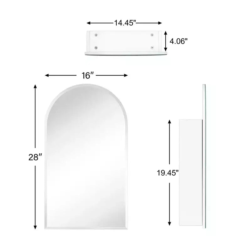 Mobiletto porta medicine senza cornice TEHOME con specchio ad arco da incasso e a montaggio superficiale