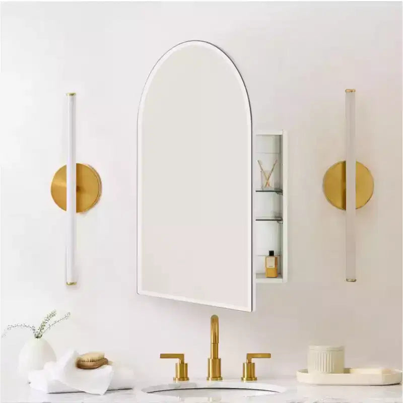 Mobiletto porta medicine senza cornice TEHOME con specchio ad arco da incasso e a montaggio superficiale