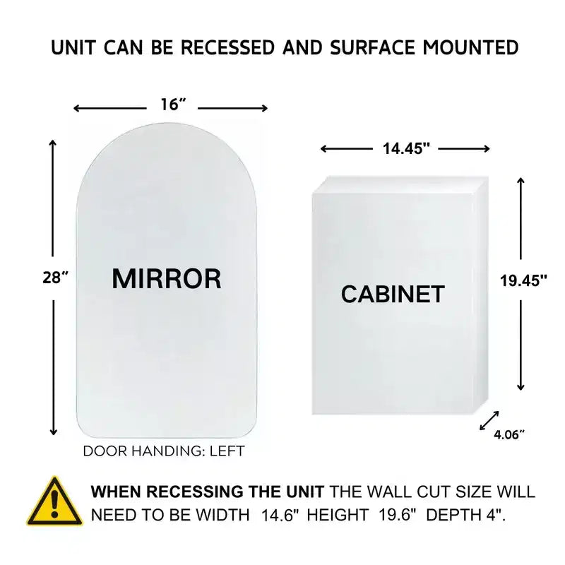 Mobiletto porta medicine senza cornice TEHOME con specchio ad arco da incasso e a montaggio superficiale
