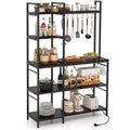 Costway Bakers Rack 5-Tier Coffee Bar Table with 10 S-Shaped Hooks & Power Outlets Rustic Brown/Black