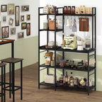 Costway Scaffale per Panettieri a 5 Livelli Tavolo da Bar per Caffè con 10 Ganci a S e Prese di Corrente Marrone Rustico/Nero