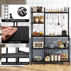 Costway Scaffale per Panettieri a 5 Livelli Tavolo da Bar per Caffè con 10 Ganci a S e Prese di Corrente Marrone Rustico/Nero