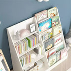 Libreria in Legno per Bambini a 4 Ripiani, Scaffale a 6 Livelli in Tessuto, Porta Libri per Neonati, Espositore per Libri, Mobile Contenitore per Libri e Giocattoli per Asilo Nido e Sala Giochi