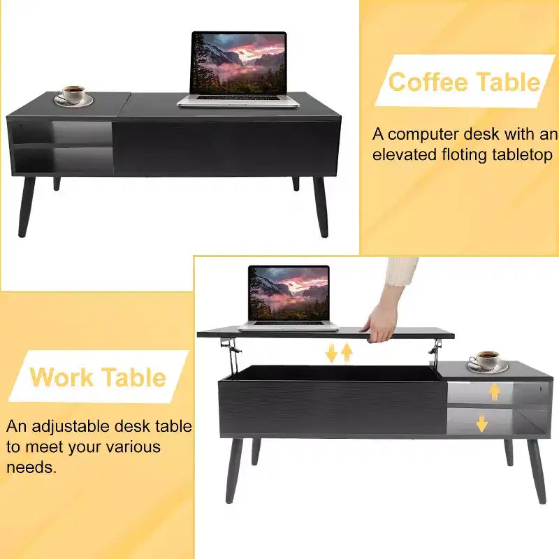 FDW Tavolino da caffè moderno minimalista con piano sollevabile, vano portaoggetti nascosto e ripiani aperti, tavolino centrale perfetto