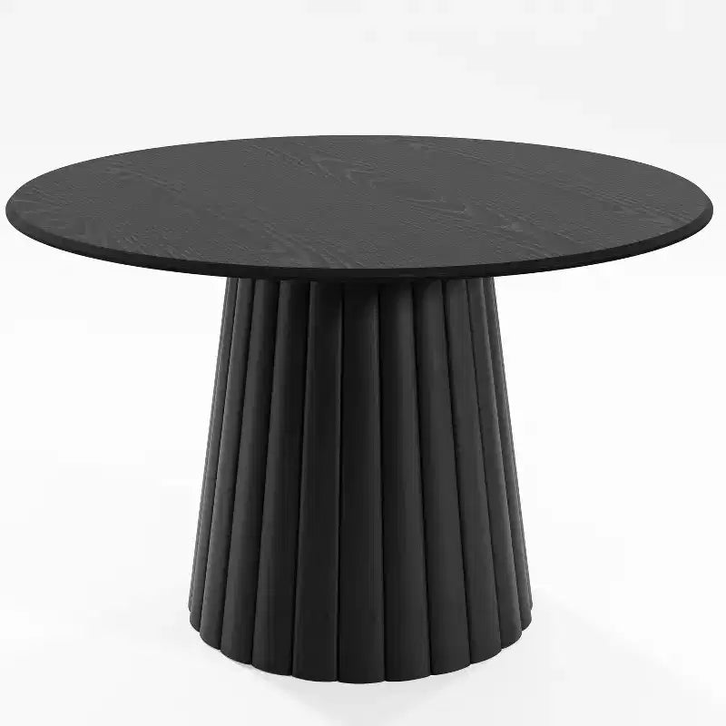 Tavolo da pranzo rotondo in legno nero Dovelina, tavoli da cucina con base di design per 6 persone