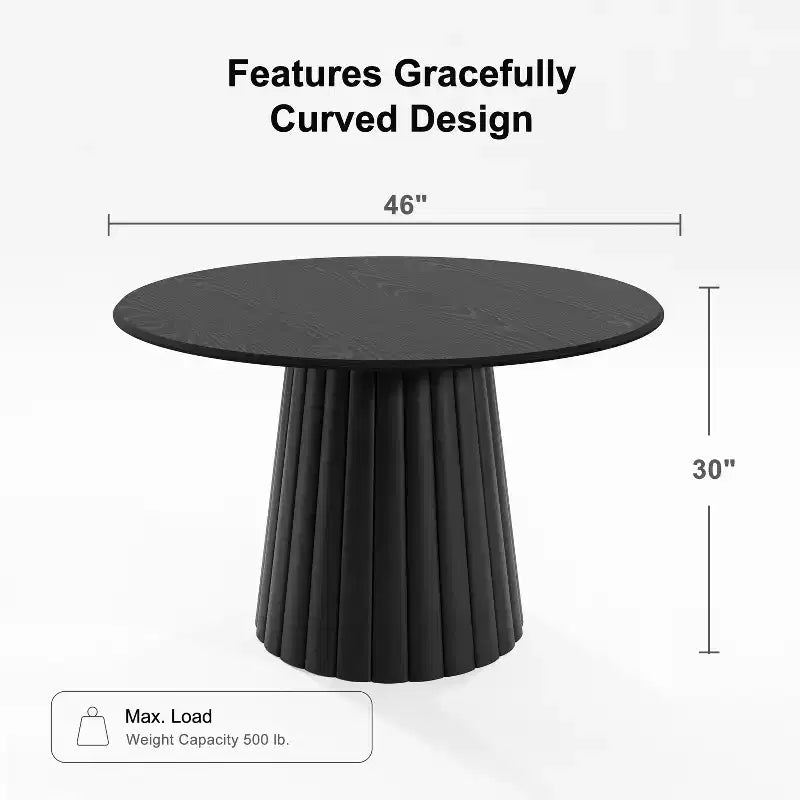 Tavolo da pranzo rotondo in legno nero Dovelina, tavoli da cucina con base di design per 6 persone