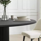 Tavolo da pranzo rotondo in legno nero Dovelina, tavoli da cucina con base di design per 6 persone