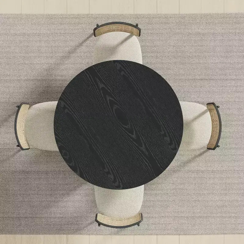 Tavolo da pranzo rotondo in legno nero Dovelina, tavoli da cucina con base di design per 6 persone