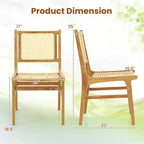 Costway Sedia da Pranzo 1/2 Pezzi in Rattan con Schienale e Seduta in Tessuto di Canna Naturale e Struttura in Legno di Teak
