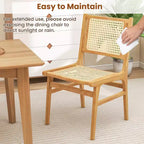 Costway Sedia da Pranzo 1/2 Pezzi in Rattan con Schienale e Seduta in Tessuto di Canna Naturale e Struttura in Legno di Teak