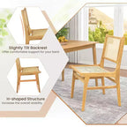 Costway Sedia da Pranzo 1/2 Pezzi in Rattan con Schienale e Seduta in Tessuto di Canna Naturale e Struttura in Legno di Teak